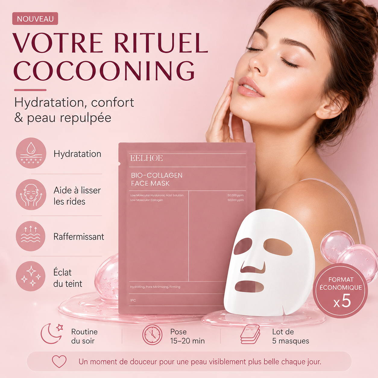 Masque facial hydratant au Collagène